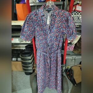 NWT Brooks Brothers Blue Floral A- Line Button Down Dress SIZE 2